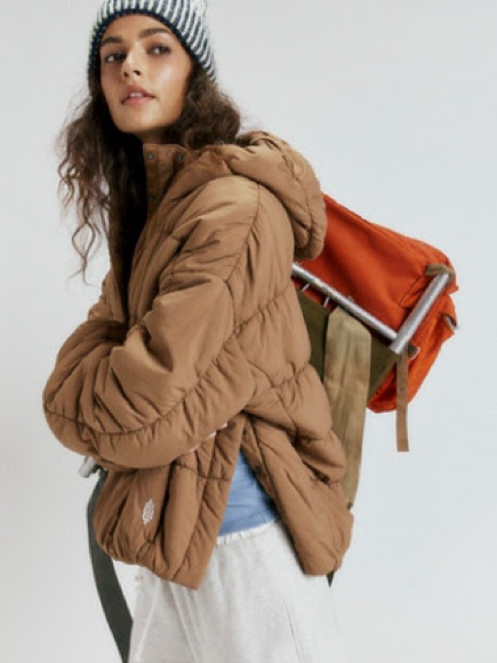 Free People Movement Polly Puffer Hooded Pullover in Twig Brown, NWT